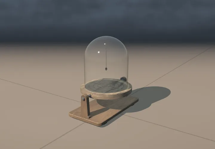 Pendulum inclinometer. The museum's reconstruction, built in code. A still from its film.