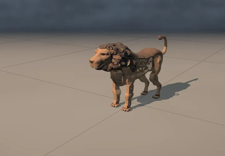 Mechanical lion. The museum's reconstruction, built in code. A still from its film.