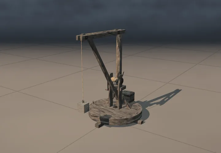 Revolving crane. The museum's reconstruction, built in code. A still from its film.